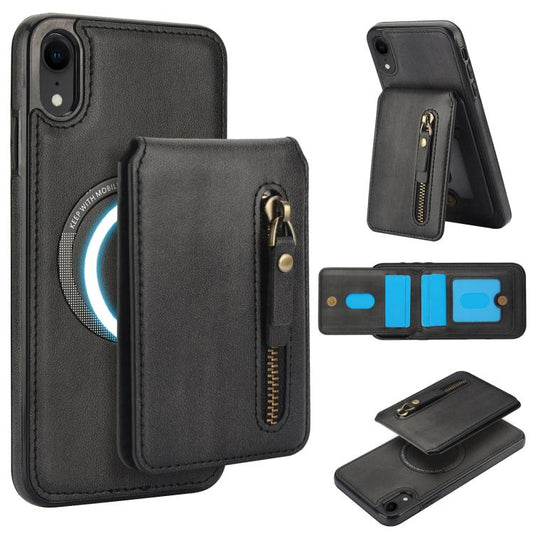 For iPhone XR Zipper Wallet Split MagSafe Leather Back Phone Case(Black) - More iPhone Cases by buy2fix | Online Shopping UK | buy2fix