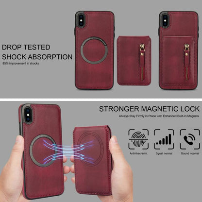 For iPhone XR Zipper Wallet Split MagSafe Leather Back Phone Case(Red) - More iPhone Cases by buy2fix | Online Shopping UK | buy2fix