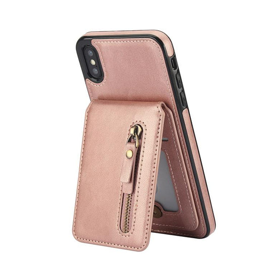 For iPhone XR Zipper Wallet Split MagSafe Leather Back Phone Case(Rose Gold) - More iPhone Cases by buy2fix | Online Shopping UK | buy2fix