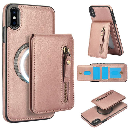 For iPhone XS Max Zipper Wallet Split MagSafe Leather Back Phone Case(Rose Gold) - More iPhone Cases by buy2fix | Online Shopping UK | buy2fix