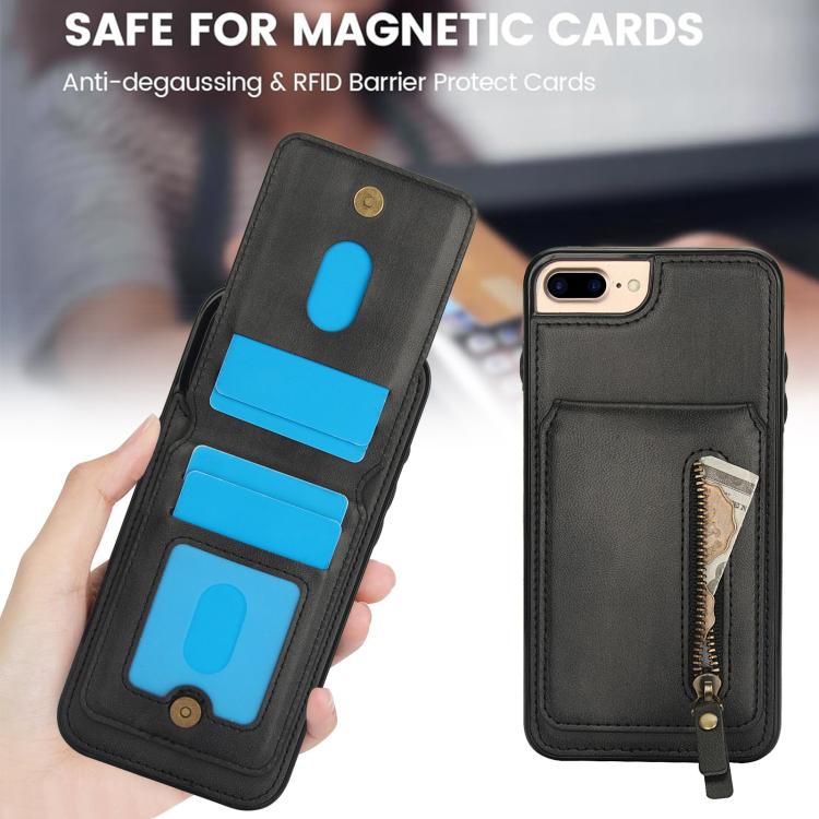 For iPhone 7 Plus / 8 Plus Zipper Wallet Split MagSafe Leather Back Phone Case(Black) - More iPhone Cases by buy2fix | Online Shopping UK | buy2fix