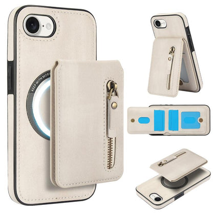 For iPhone 16e Zipper Wallet Split MagSafe Leather Back Phone Case(White) - iPhone 16e Cases by buy2fix | Online Shopping UK | buy2fix