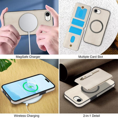 For iPhone 16e Zipper Wallet Split MagSafe Leather Back Phone Case(White) - iPhone 16e Cases by buy2fix | Online Shopping UK | buy2fix