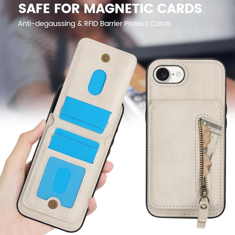 For iPhone 16e Zipper Wallet Split MagSafe Leather Back Phone Case(White) - iPhone 16e Cases by buy2fix | Online Shopping UK | buy2fix