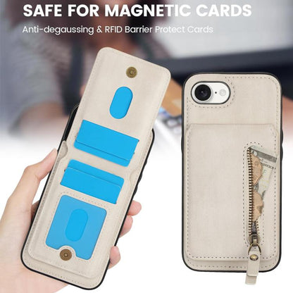 For iPhone 16e Zipper Wallet Split MagSafe Leather Back Phone Case(White) - iPhone 16e Cases by buy2fix | Online Shopping UK | buy2fix