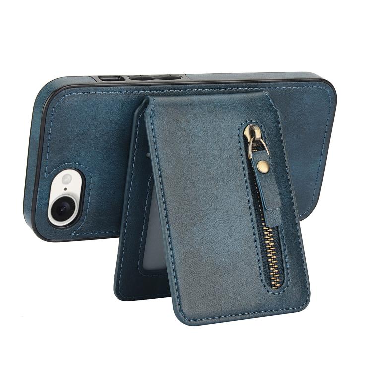 For iPhone 16e Zipper Wallet Split MagSafe Leather Back Phone Case(Blue) - iPhone 16e Cases by buy2fix | Online Shopping UK | buy2fix