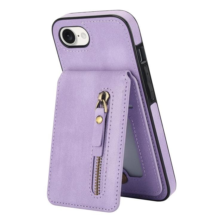 For iPhone 16e Zipper Wallet Split MagSafe Leather Back Phone Case(Purple) - iPhone 16e Cases by buy2fix | Online Shopping UK | buy2fix