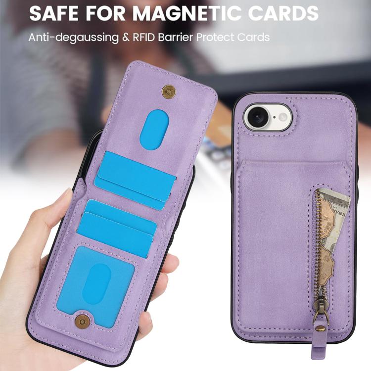 For iPhone 16e Zipper Wallet Split MagSafe Leather Back Phone Case(Purple) - iPhone 16e Cases by buy2fix | Online Shopping UK | buy2fix