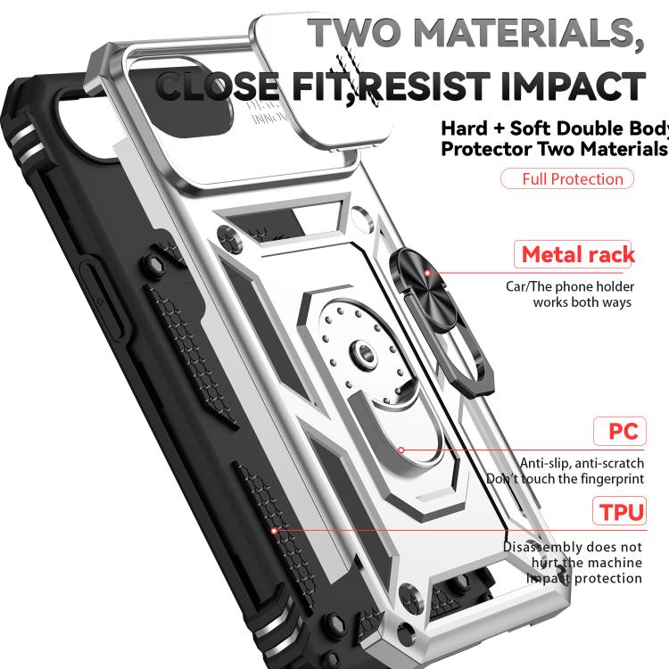 For iPhone 16e Sliding Camshield Holder Phone Case(Silver) - iPhone 16e Cases by buy2fix | Online Shopping UK | buy2fix