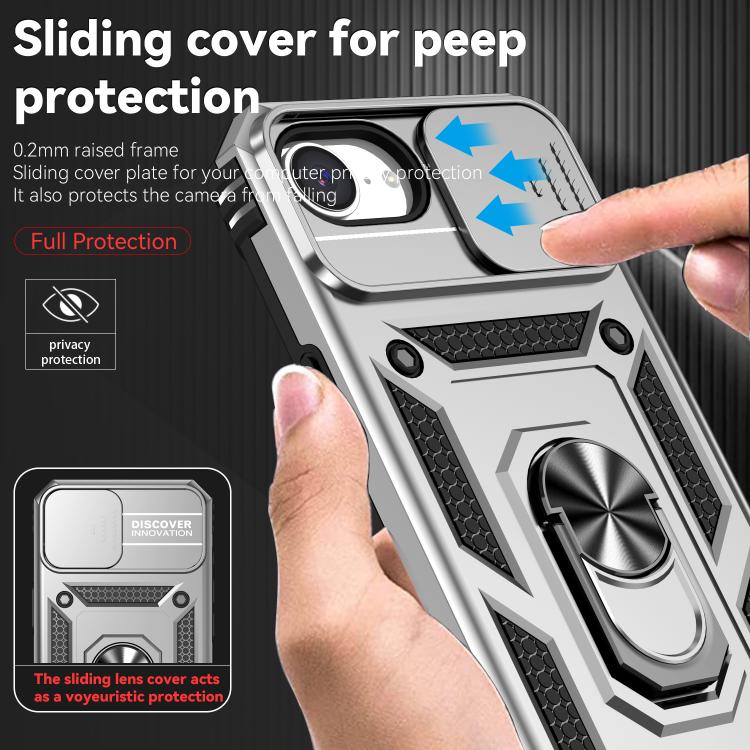 For iPhone 16e Sliding Camshield Holder Phone Case(Silver) - iPhone 16e Cases by buy2fix | Online Shopping UK | buy2fix
