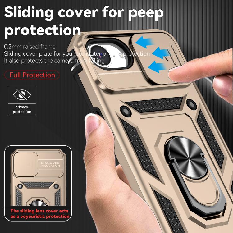 For iPhone 16e Sliding Camshield Holder Phone Case(Gold) - iPhone 16e Cases by buy2fix | Online Shopping UK | buy2fix