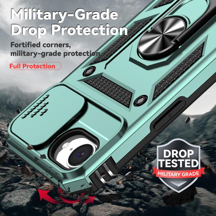 For iPhone 16e Sliding Camshield Holder Phone Case(Dark Green) - iPhone 16e Cases by buy2fix | Online Shopping UK | buy2fix