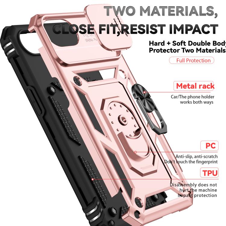 For iPhone 16e Sliding Camshield Holder Phone Case(Rose Gold) - iPhone 16e Cases by buy2fix | Online Shopping UK | buy2fix