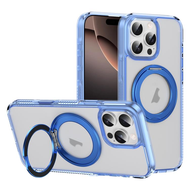 For iPhone 16 Pro Max Translucent Frosted MagSafe Holder Phone Case with AI Button(Blue) - iPhone 16 Pro Max Cases by buy2fix | Online Shopping UK | buy2fix