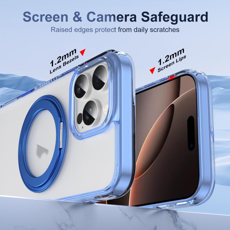 For iPhone 16 Pro Max Translucent Frosted MagSafe Holder Phone Case with AI Button(Blue) - iPhone 16 Pro Max Cases by buy2fix | Online Shopping UK | buy2fix