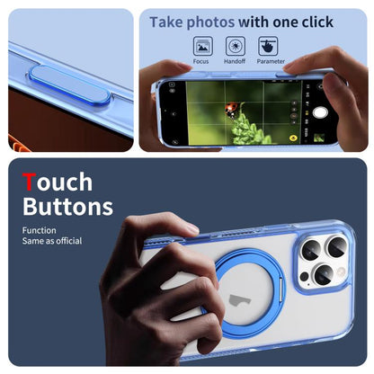 For iPhone 16 Pro Max Translucent Frosted MagSafe Holder Phone Case with AI Button(Blue) - iPhone 16 Pro Max Cases by buy2fix | Online Shopping UK | buy2fix