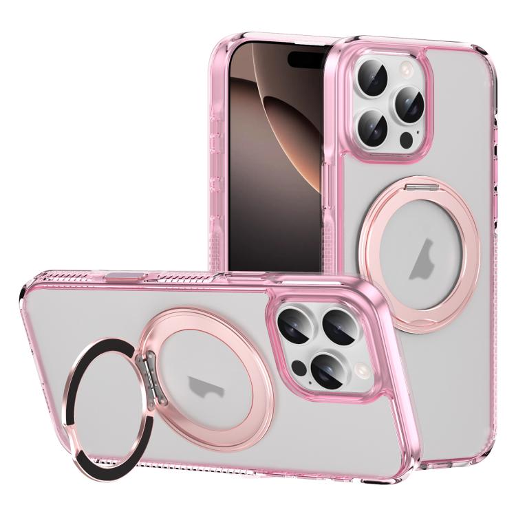 For iPhone 16 Pro Max Translucent Frosted MagSafe Holder Phone Case with AI Button(Pink) - iPhone 16 Pro Max Cases by buy2fix | Online Shopping UK | buy2fix