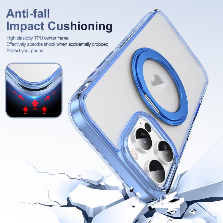 For iPhone 16 Pro Translucent Frosted MagSafe Holder Phone Case with AI Button(Blue) - iPhone 16 Pro Cases by buy2fix | Online Shopping UK | buy2fix