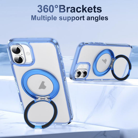 For iPhone 16 Translucent Frosted MagSafe Holder Phone Case with AI Button(Blue) - iPhone 16 Cases by buy2fix | Online Shopping UK | buy2fix