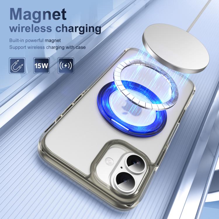 For iPhone 16 Translucent Frosted MagSafe Holder Phone Case with AI Button(Grey) - iPhone 16 Cases by buy2fix | Online Shopping UK | buy2fix