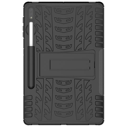 For Samsung Galaxy Tab S7 Lite T730 / T735 & S7+ T970 / T976B Tire Texture Shockproof TPU + PC Protective Case with Holder(Black) by buy2fix