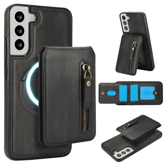 For Samsung Galaxy S21 FE 5G Zipper Wallet Split MagSafe Leather Back Phone Case(Black)