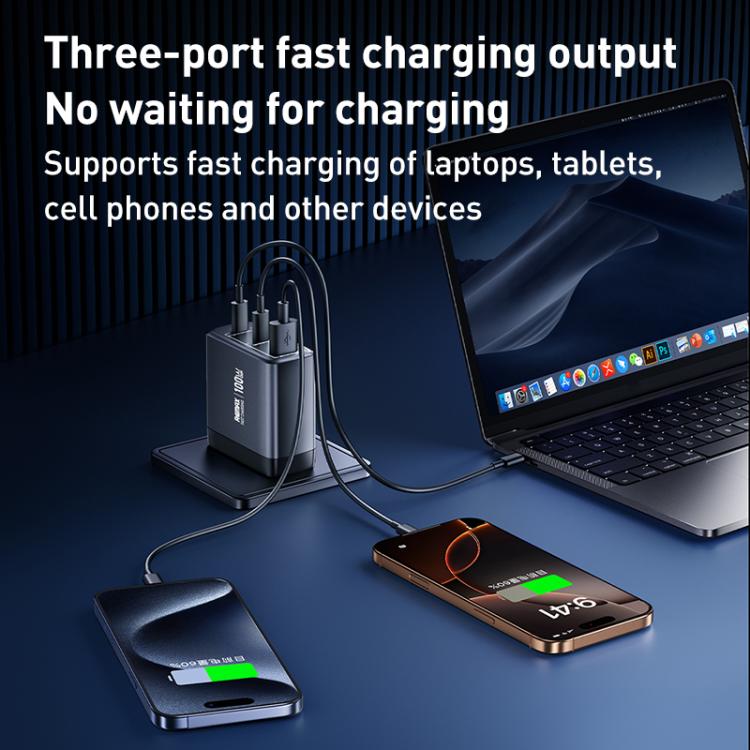 REMAX U2-AC 100W USB and Dual Type-C GaN Digital Display Fast Charger, Specification:UK Plug - USB Charger by REMAX | Online Shopping UK | buy2fix