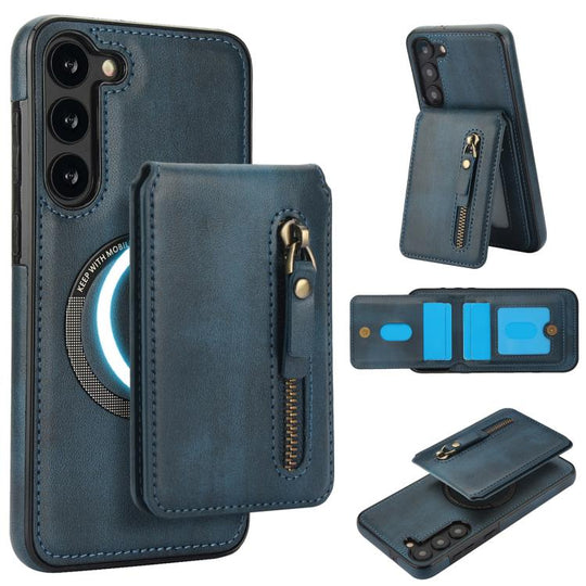 For Samsung Galaxy A54 5G Zipper Wallet Split MagSafe Leather Back Phone Case(Blue)
