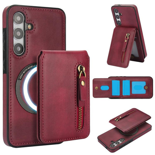 For Samsung Galaxy A35 5G Zipper Wallet Split MagSafe Leather Back Phone Case(Red)