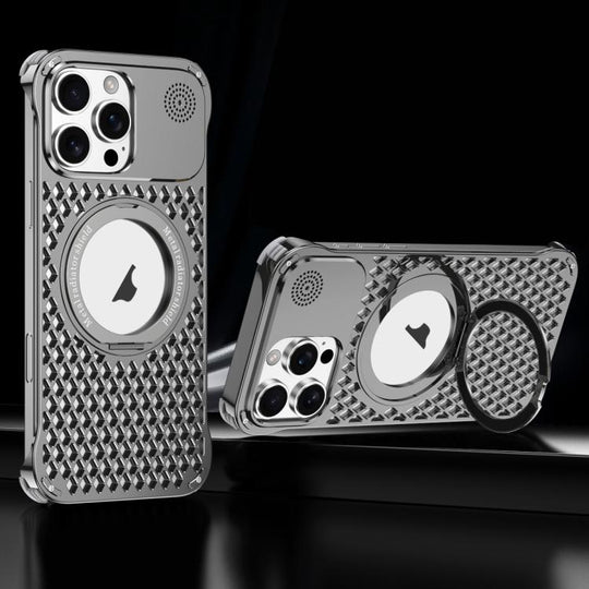 For iPhone 14 Pro R-JUST RJ-64 Aromatherapy Heat Dissipation MagSafe Phone Case with Stand(Grey)