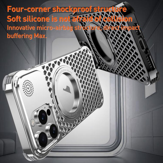 For iPhone 15 Pro Max R-JUST RJ-64 Aromatherapy Heat Dissipation MagSafe Phone Case with Stand(Grey) - iPhone 15 Pro Max Cases by R-JUST | Online Shopping UK | buy2fix