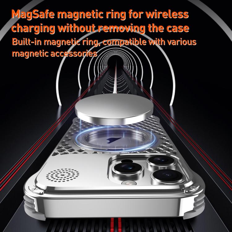 For iPhone 14 Pro Max R-JUST RJ-64 Aromatherapy Heat Dissipation MagSafe Phone Case with Stand(Silver) - iPhone 14 Pro Max Cases by R-JUST | Online Shopping UK | buy2fix