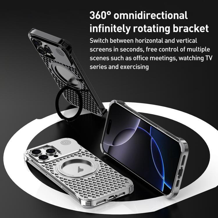 For iPhone 14 Pro Max R-JUST RJ-64 Aromatherapy Heat Dissipation MagSafe Phone Case with Stand(Black) - iPhone 14 Pro Max Cases by R-JUST | Online Shopping UK | buy2fix