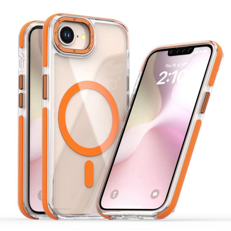 For iPhone 16e Dual-Color Clear Acrylic Hybrid TPU MagSafe Phone Case(Orange) - iPhone 16e Cases by buy2fix | Online Shopping UK | buy2fix