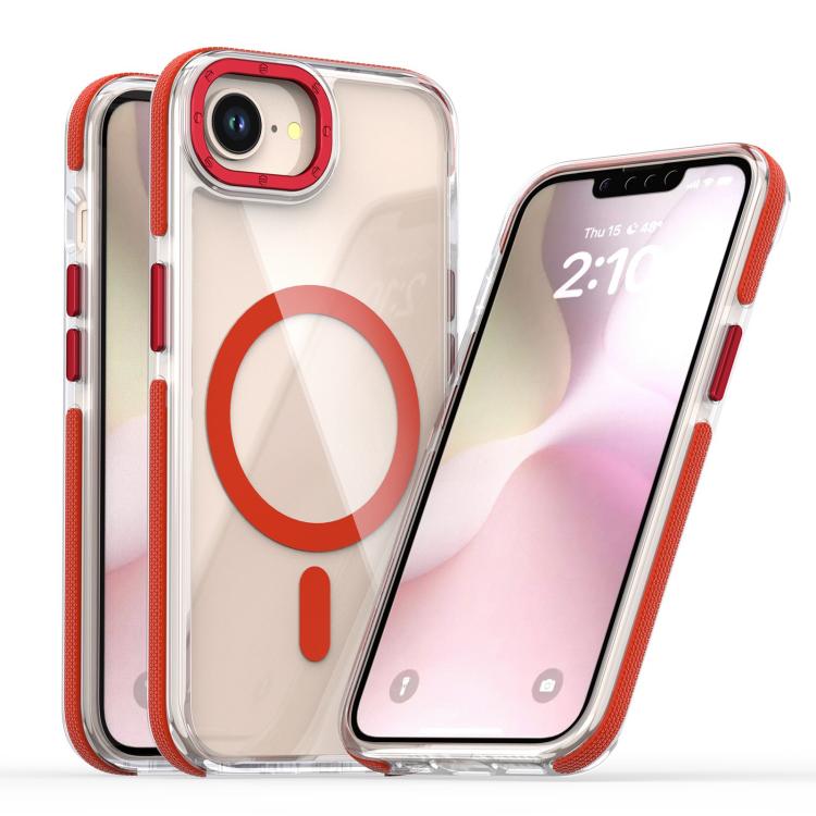 For iPhone 16e Dual-Color Clear Acrylic Hybrid TPU MagSafe Phone Case(Red) - iPhone 16e Cases by buy2fix | Online Shopping UK | buy2fix
