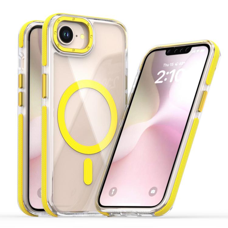For iPhone 16e Dual-Color Clear Acrylic Hybrid TPU MagSafe Phone Case(Yellow) - iPhone 16e Cases by buy2fix | Online Shopping UK | buy2fix