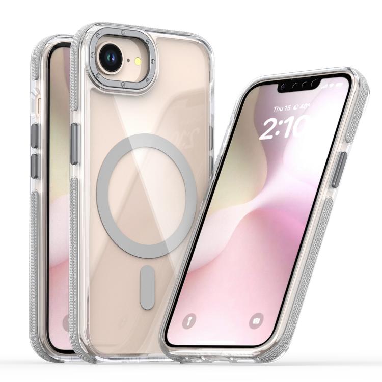 For iPhone 16e Dual-Color Clear Acrylic Hybrid TPU MagSafe Phone Case(Grey) - iPhone 16e Cases by buy2fix | Online Shopping UK | buy2fix