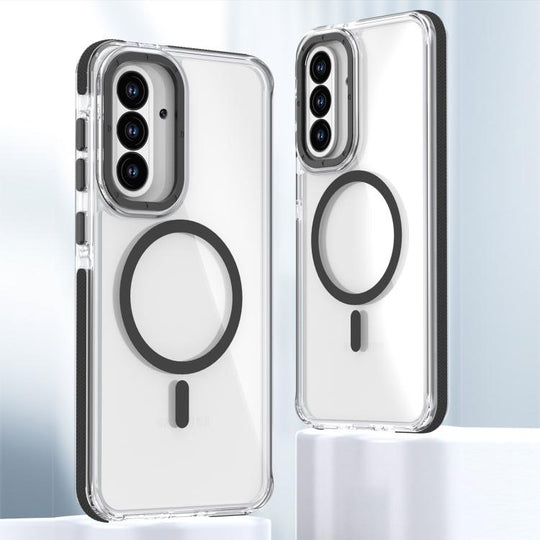For Samsung Galaxy A56 5G Dual-Color Clear Acrylic Hybrid TPU MagSafe Phone Case(Black)