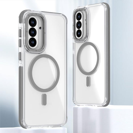 For Samsung Galaxy A56 5G Dual-Color Clear Acrylic Hybrid TPU MagSafe Phone Case(Grey)