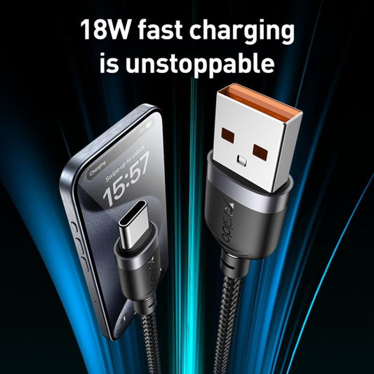 Yesido 3A USB to Type-C Fast Charging Cable, Length:2m(Black) - USB-C & Type-C Cable by Yesido | Online Shopping UK | buy2fix
