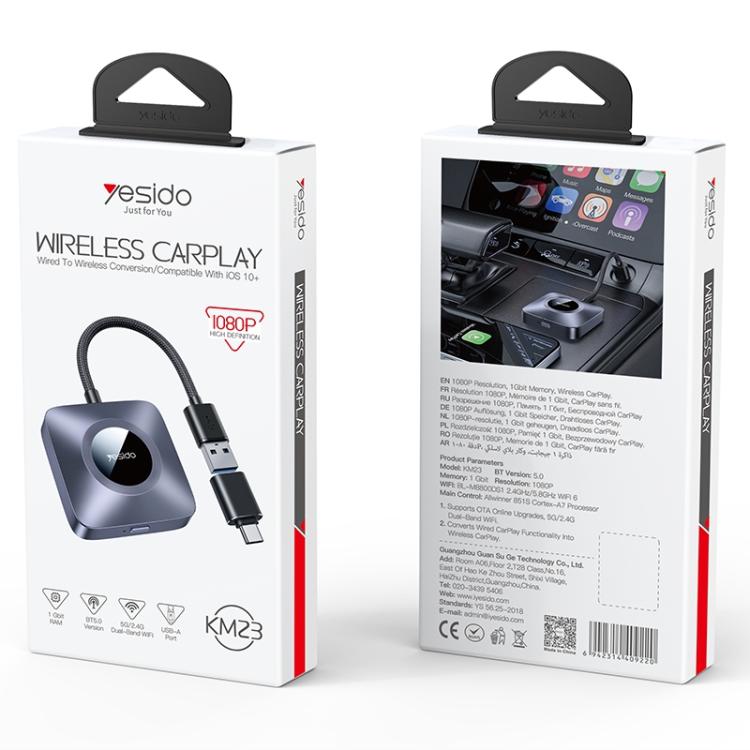 Yesido KM23 Wireless CarPlay with USB to Type-C Adapter(Grey) - Bluetooth Adapters by Yesido | Online Shopping UK | buy2fix
