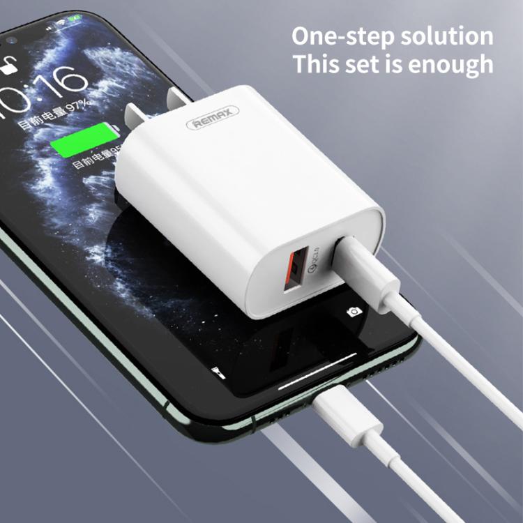 REMAX RP-U37 18W QC+PD Fast Charger With 1m Type-C to 8 Pin Cable, Plug Type:US Plug(White) - USB Charger by REMAX | Online Shopping UK | buy2fix