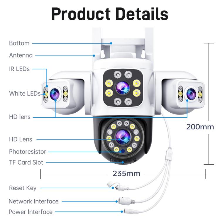 2MP HD 360 Degree Panorama 3 Lens IP66 Waterproof Wireless WiFi Camera, Memory:30 Days Memory Card(US Plug) - Wireless Camera by buy2fix | Online Shopping UK | buy2fix