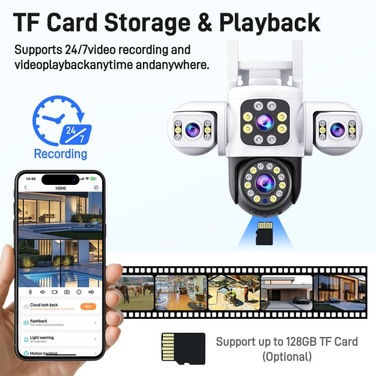 2MP HD 360 Degree Panorama 3 Lens IP66 Waterproof Wireless WiFi Camera, Memory:15 Days Memory Card(EU Plug) - Wireless Camera by buy2fix | Online Shopping UK | buy2fix