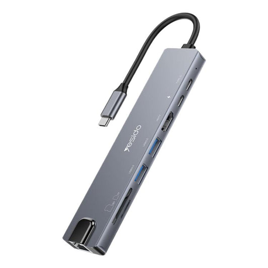 Yesido HB27 8 in 1 Type-C 3.1 Multifunctional HUB Adapter Docking Station(Dark Grey) - USB HUB by Yesido | Online Shopping UK | buy2fix