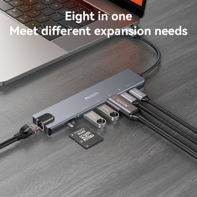 Yesido HB27 8 in 1 Type-C 3.1 Multifunctional HUB Adapter Docking Station(Dark Grey) - USB HUB by Yesido | Online Shopping UK | buy2fix