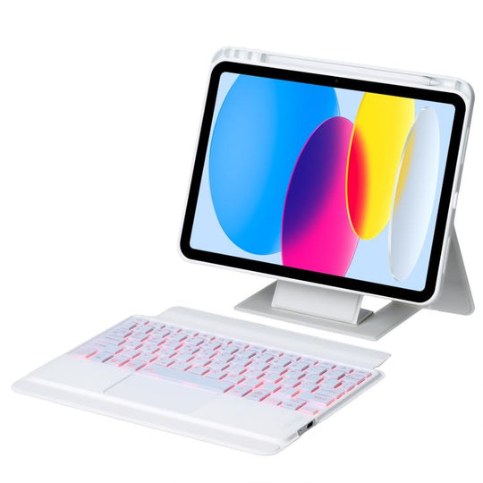 For iPad 2025 / 2022 Holder Floating Detachable Backlight Keyboard Tablet Leather Case with Touchpad(White)