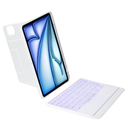 For iPad Air 11 2025 / 2024 / Air 5 / Air 4 Holder Floating Detachable Backlight Keyboard Tablet Leather Case with Touchpad(White) - For iPad Air by buy2fix | Online Shopping UK | buy2fix