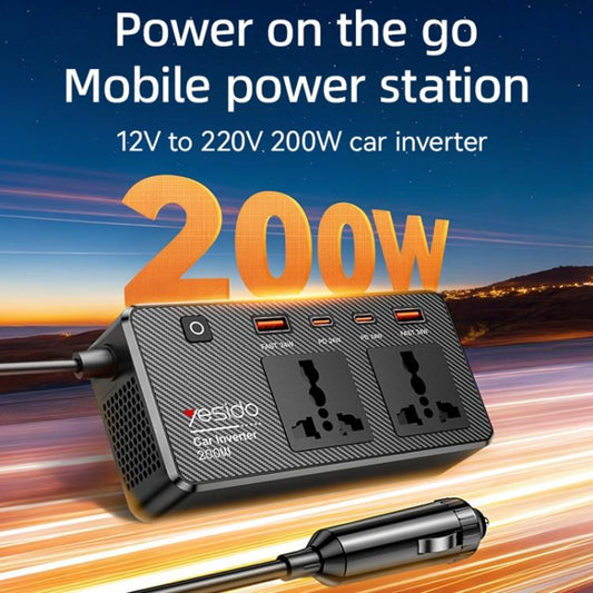 Yesido VC07 200W AC220V Multifunctional Car Inverter(Black) - Others by Yesido | Online Shopping UK | buy2fix