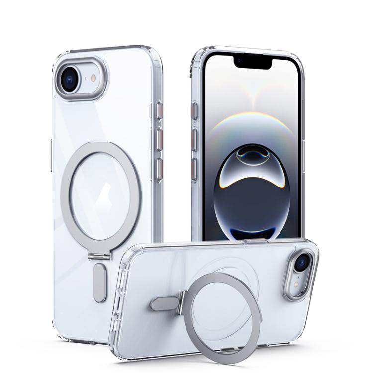 For iPhone 16e Airbag MagSafe Shockproof Frosted Phone Case with Fold Holder(Silver) - iPhone 16e Cases by buy2fix | Online Shopping UK | buy2fix